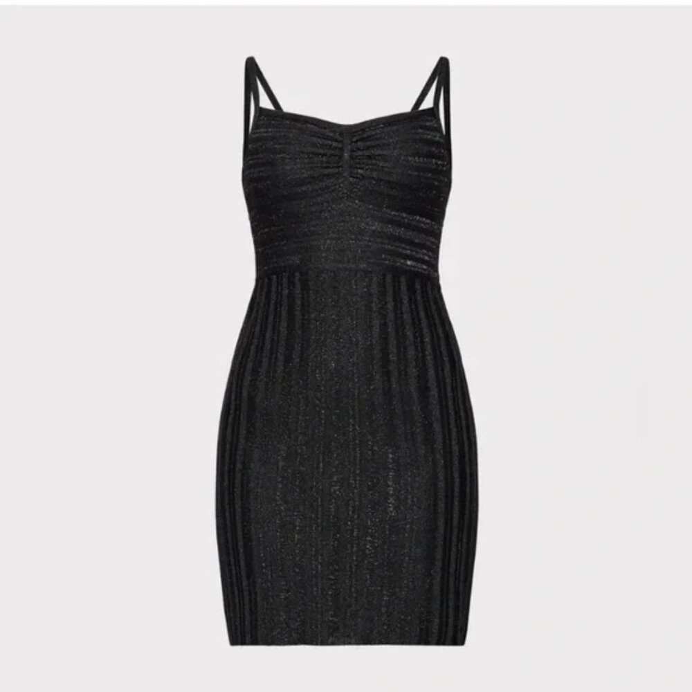 NEW - Herve Leger Lurex Eyelash Sweetheart Dress Black Size S
